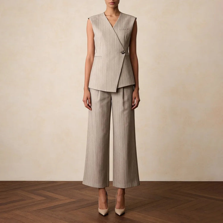 Pinstriped Vest and Cropped Pants Set