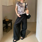Asymmetric-Waist Wide-Leg Pants