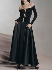 Off-Shoulder Full-Skirt Dress