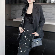 TWOTWINSTYLE Solid Spliced Diamond Two Piece Set Female Lapel Long Sleeve Jacket Office Lady Women's Skirt Set Autumn Fashion