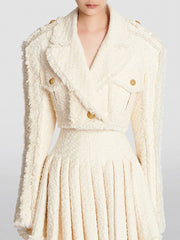Textured Cropped Jacket or Pleated Skirt