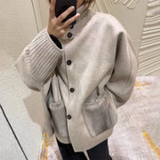Ribbed-Trim Button-Front Jacket
