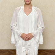 V-Neck Flared-Cuff Blouse