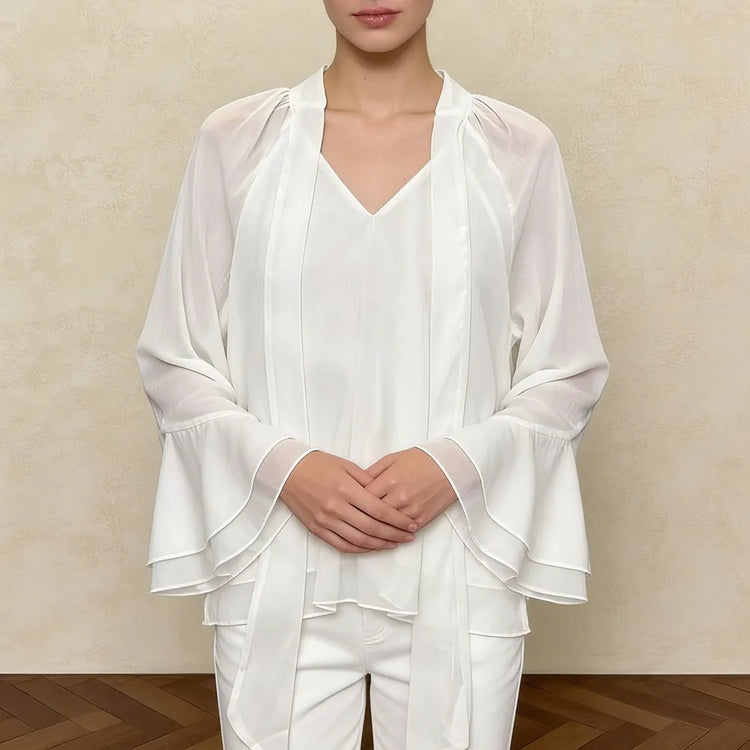 V-Neck Flared-Cuff Blouse