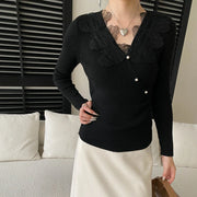 Lace-Neck Long-Sleeve Top