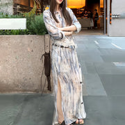 Abstract-Print Shirt and Skirt Set
