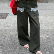 Lace-Trim Wide-Leg Pants