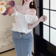 Off-Shoulder Gathered Crop Top