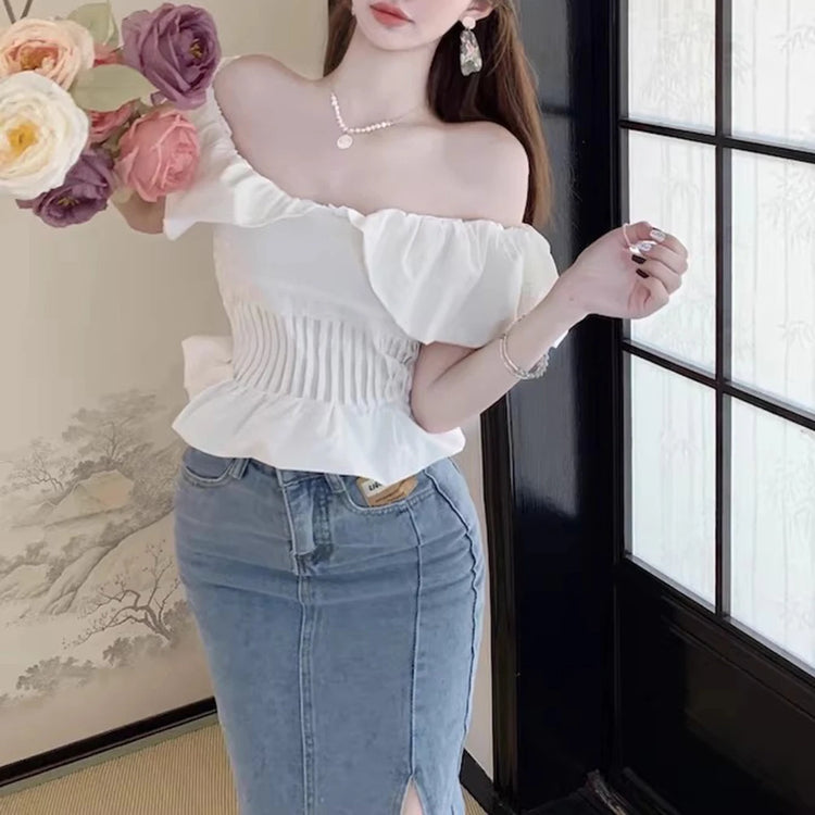 Off-Shoulder Gathered Crop Top