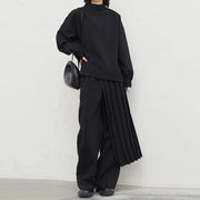 Top and Pleated-Overlay Pants Set