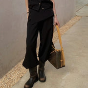 Asymmetric-Waist Wide-Leg Pants