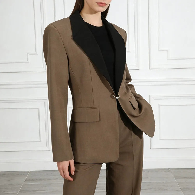 Contrast-Lapel Tailored Blazer