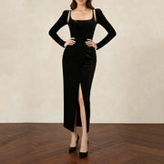 Square-Neck Split-Front Dress