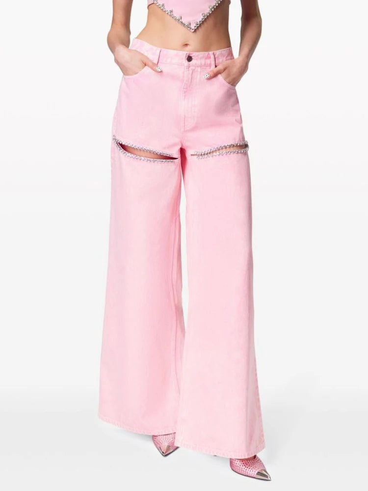 Cutout-Thigh Wide-Leg Jeans