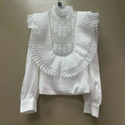 Pleated-Bib Long-Sleeve Blouse