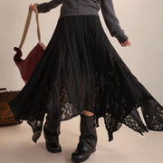 Lace-Panel Asymmetric Midi Skirt