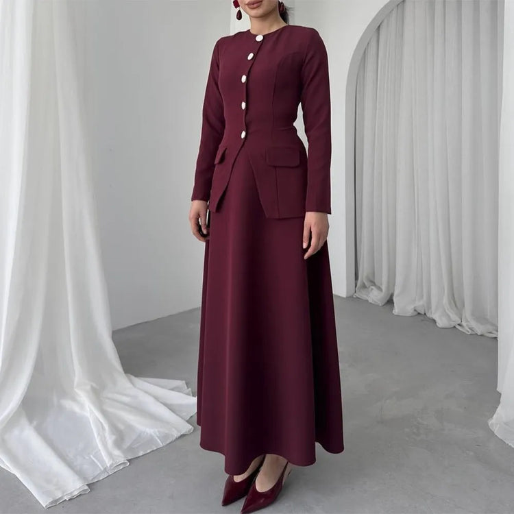 Button Jacket and Long Skirt Set