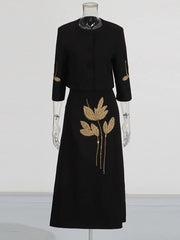 Floral-Embellished Jacket and Skirt Set