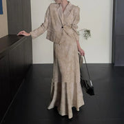 TWOTWINSTYLE Solid Spliced Pocket Two Piece Set Female Lapel Long Sleeve Jacket Temperament Women's Long Skirt Set Fashion New