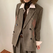 Argyle-Panel Double-Breasted Blazer