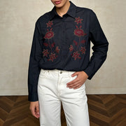 Floral Embroidered Button-Up Shirt
