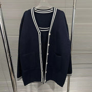 Contrast-Trim Cardigan and Dress Set