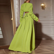 Ruched-Sleeve Top and Long Skirt Set