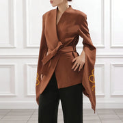 Embroidered Bell-Sleeve Wrap Jacket