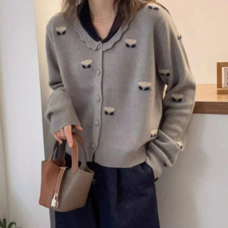Scalloped-Neck Motif Cardigan