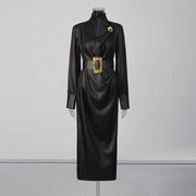 Draped High-Neck Dress