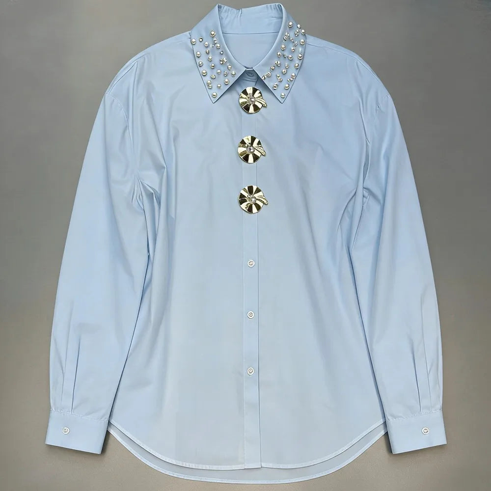 Embellished-Collar Longline Shirt