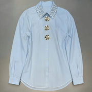 Embellished-Collar Longline Shirt