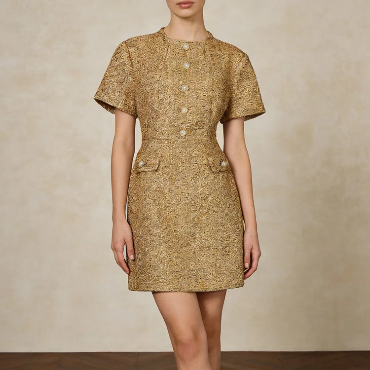 Textured Button-Front Mini Dress