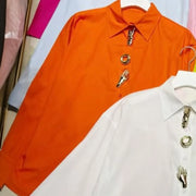 Statement-Button Oversized Shirt