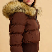 Fluffy-Collar Zip-Up Puffer Jacket