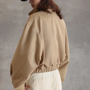 Stand-Collar Zip-Up Cropped Jacket