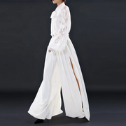 Lace Blouse and Wide-Leg Pants Set