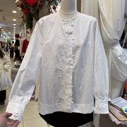 Lace-Panel Relaxed White Shirt