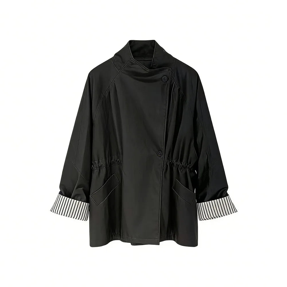 Asymmetric Button-Front Trench Coat