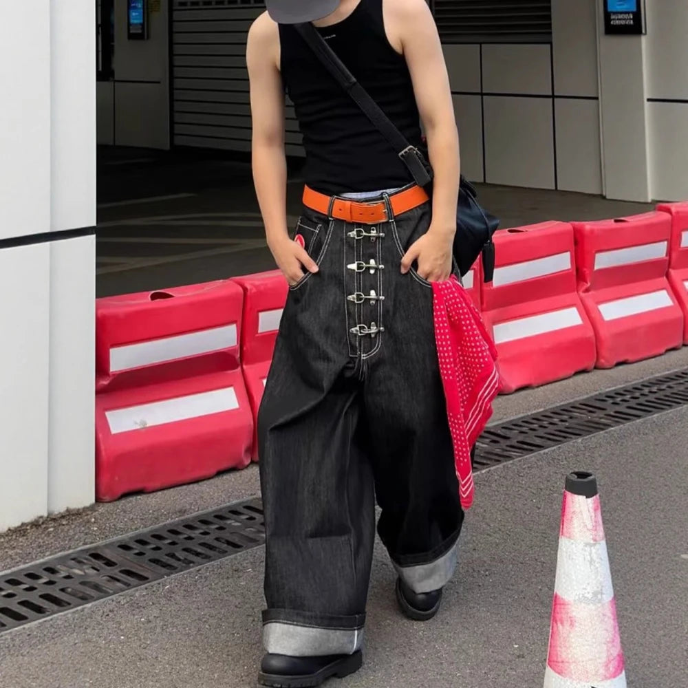 Buckle-Front Wide-Leg Pants