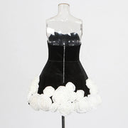 Rosette-Hem Strapless Mini Dress