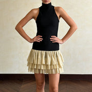 Tiered-Hem Halter Mini Dress