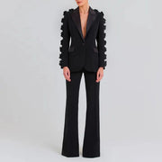Applique Blazer and Flared Pants Set