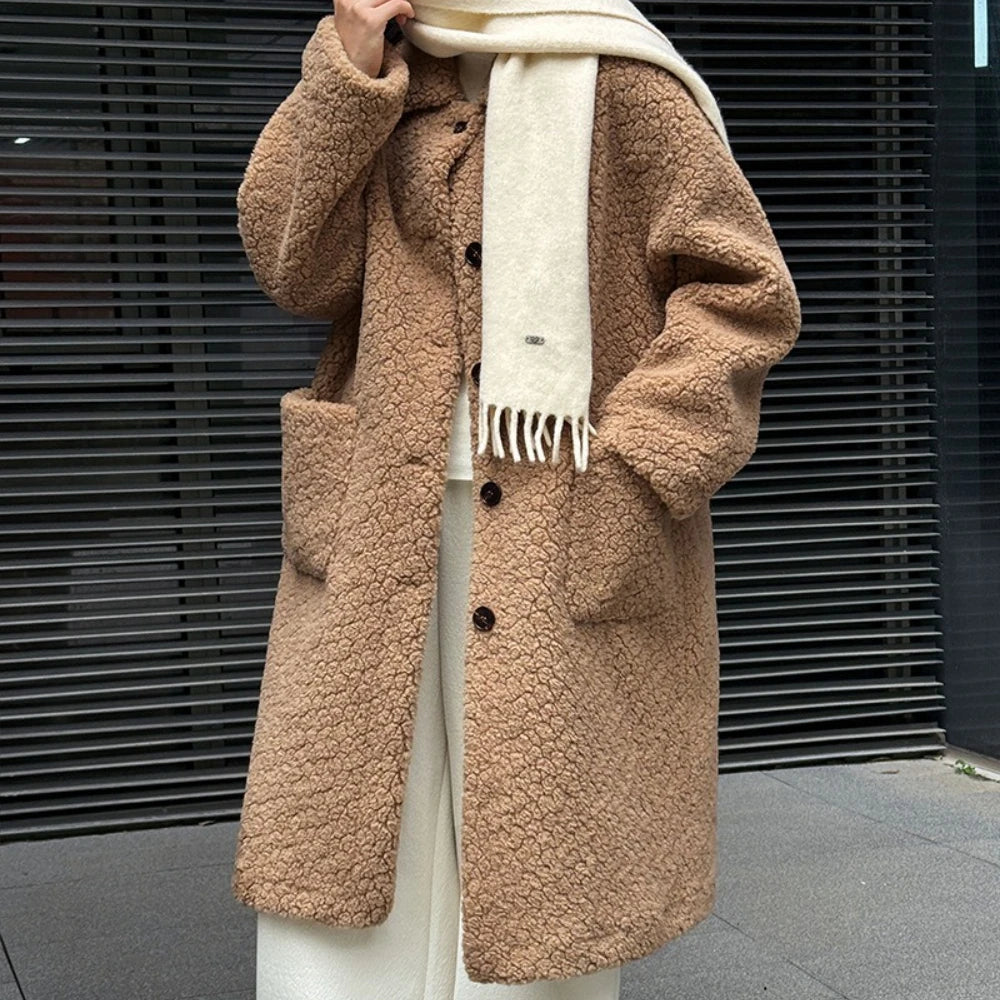 Textured Button-Front Long Coat