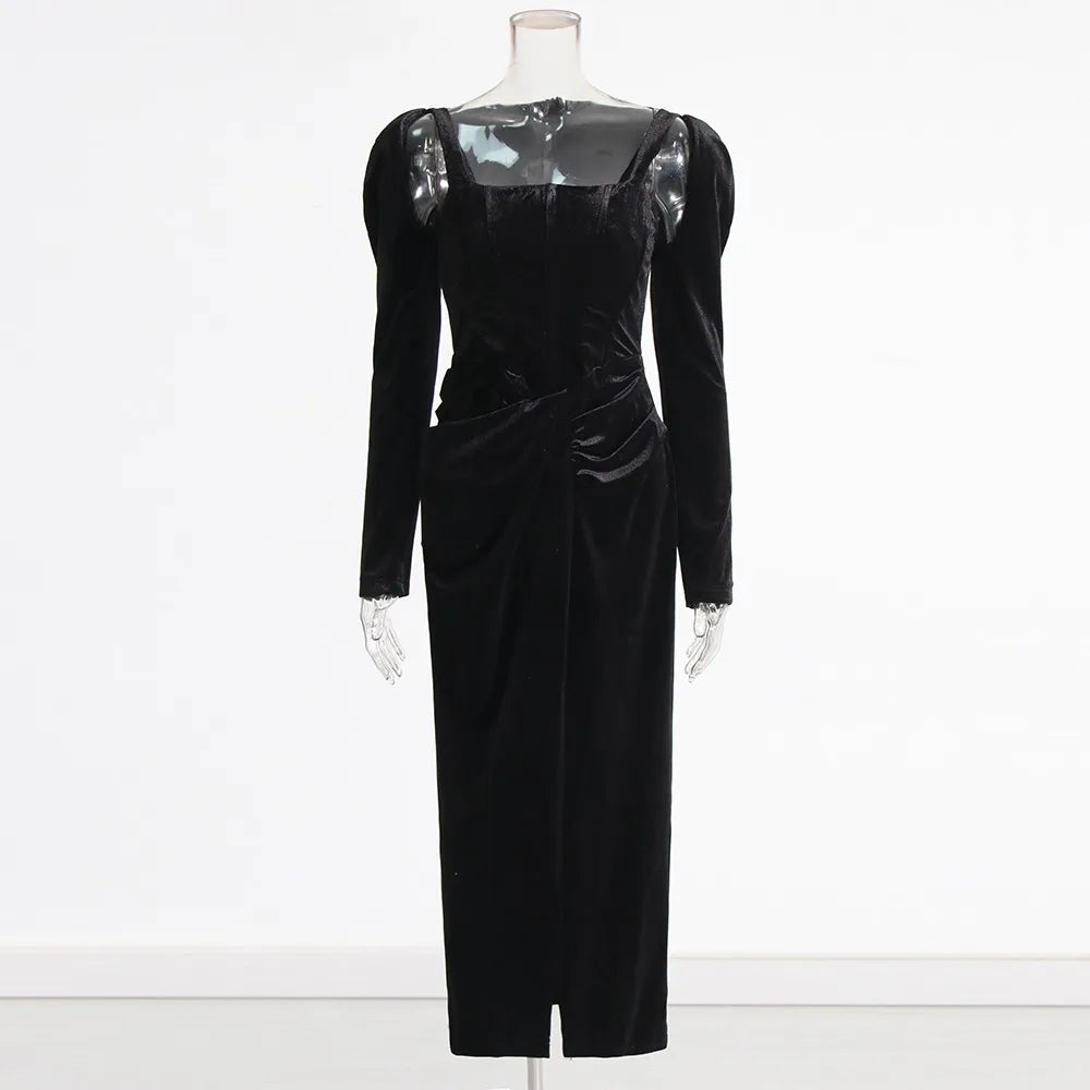 Square-Neck Split-Front Dress