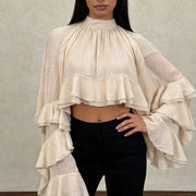 Tiered Ruffle-Sleeve Blouse