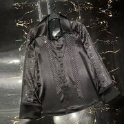 Pleated-Sleeve Glossy Button Shirt