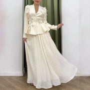 Applique Jacket and Pleated Skirt Set