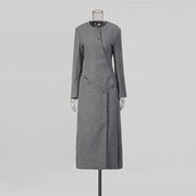 Round-Neck Button-Front Long Coat
