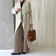 Draped-Collar Long Wrap Coat